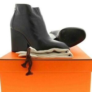 Hermes Milady Black Leather Wedge Ankle Boots Size 39.5/US9